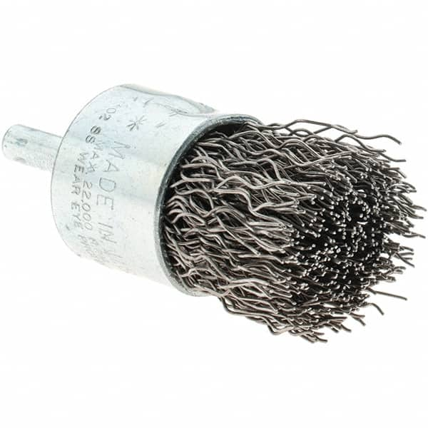 Tru-Maxx - 1" Brush Diam, Crimped, Flared End Brush - 1/4" Diam Steel Shank, 22,000 Max RPM - Strong Tooling