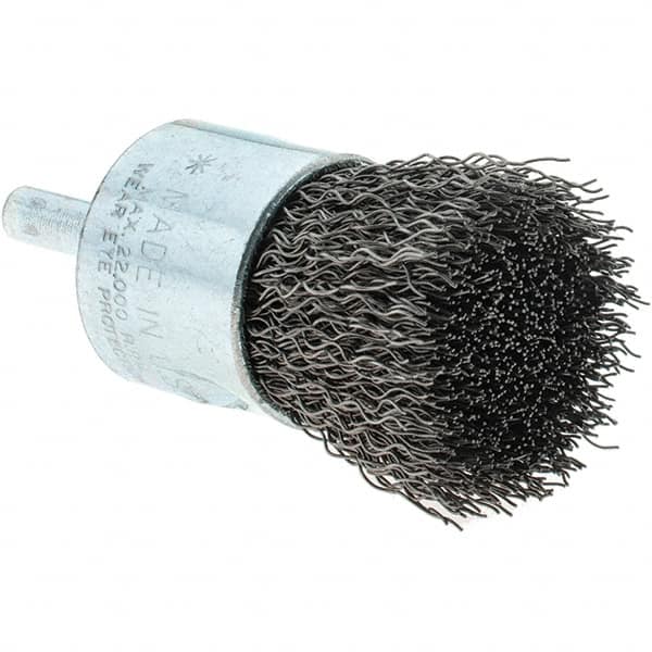 Tru-Maxx - 1" Brush Diam, Crimped, Flared End Brush - 1/4" Diam Steel Shank, 22,000 Max RPM - Strong Tooling