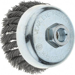 Tru-Maxx - 4" Diam, 5/8-11 Threaded Arbor, Steel Fill Cup Brush - 0.023 Wire Diam, 1-1/4" Trim Length, 10,200 Max RPM - Strong Tooling