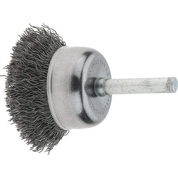 Tru-Maxx - 1-3/4" Diam, 1/4" Shank Diam, Steel Fill Cup Brush - 0.006 Wire Diam, 3/4" Trim Length, 13,000 Max RPM - Strong Tooling