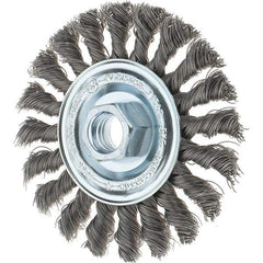 Tru-Maxx - 4" OD, 5/8-11 Arbor Hole, Knotted Steel Wheel Brush - 1/2" Face Width, 7/8" Trim Length, 0.014" Filament Diam, 20,000 RPM - Strong Tooling