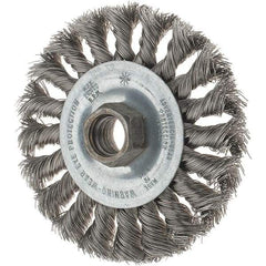 Tru-Maxx - 4" OD, 5/8-11 Arbor Hole, Knotted Stainless Steel Wheel Brush - 1/2" Face Width, 7/8" Trim Length, 0.014" Filament Diam, 20,000 RPM - Strong Tooling