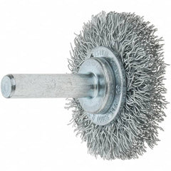 Tru-Maxx - 1-1/2" OD, 1/4" Shank Diam, Crimped Steel Wheel Brush - 1/4" Face Width, 3/8" Trim Length, 0.0118" Filament Diam, 20,000 RPM - Strong Tooling