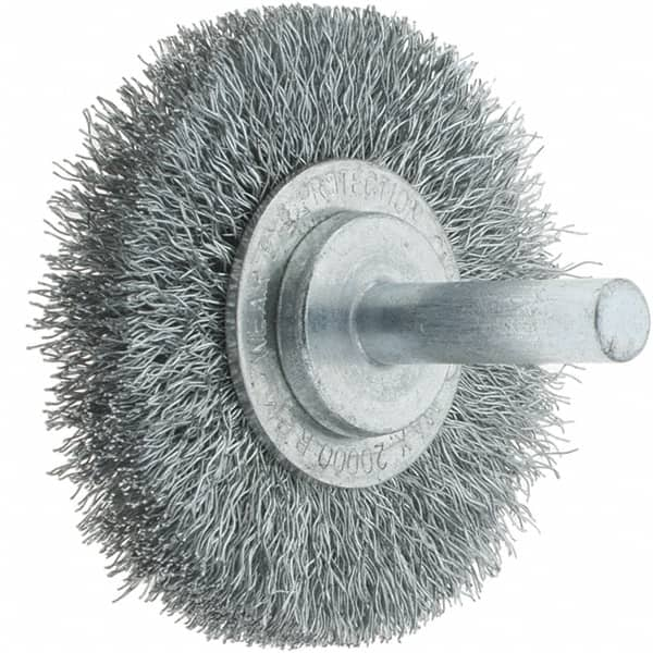 Tru-Maxx - 2" OD, 1/4" Shank Diam, Crimped Steel Wheel Brush - 3/8" Face Width, 7/16" Trim Length, 0.008" Filament Diam, 20,000 RPM - Strong Tooling