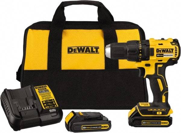 DeWALT - 20 Volt 1/2" Chuck Mid-Handle Cordless Drill - 0-1600 RPM, Reversible, 2 Lithium-Ion Batteries Included - Strong Tooling