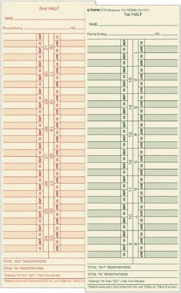 TOPS - 4-1/16" High x 11-1/8" Wide Bi-Weekly Time Cards - Use with Acroprint L34B, Cincinnati CH-131, Lathem CH-131, Simplex 10-100382, 1950-9631 - Strong Tooling