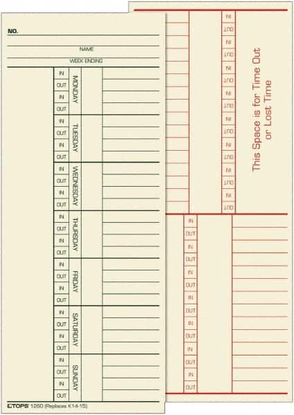 TOPS - 6-13/32" High x 9-1/2" Wide Weekly Time Cards - Use with Cincinnati K14-15 - Strong Tooling