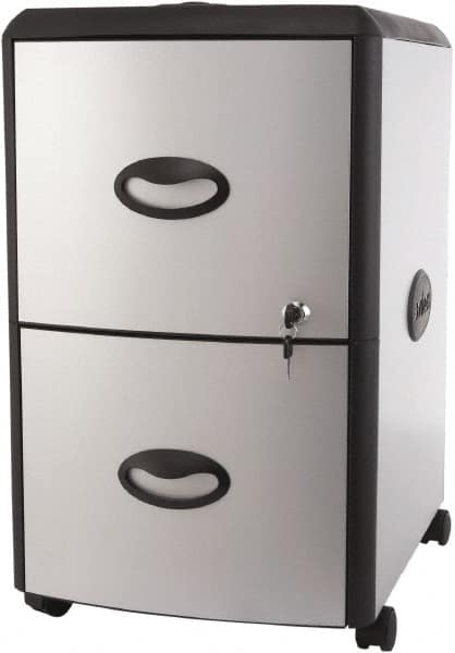 Storex - 19" Wide x 23" High x 15" Deep, 2 Drawer Mobile Pedestal - Plastic/Steel, Silver/Black - Strong Tooling