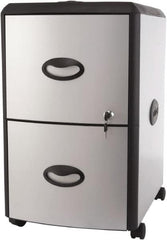 Storex - 19" Wide x 23" High x 15" Deep, 2 Drawer Mobile Pedestal - Plastic/Steel, Silver/Black - Strong Tooling