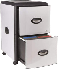 Storex - 19" Wide x 23" High x 15" Deep, 2 Drawer Mobile Pedestal - Plastic/Steel, Silver/Black - Strong Tooling