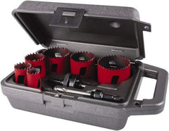 M.K. MORSE - 8 Piece, 7/8" to 2-1/2" Saw Diam, Electrician's Hole Saw Kit - Bi-Metal, Toothed Edge, Pilot Drill Model No. MAPD301, Includes 3 Hole Saws - Strong Tooling