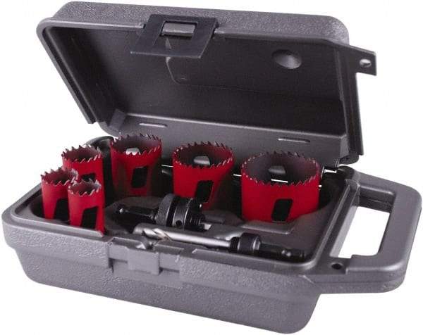 M.K. MORSE - 8 Piece, 3/4" to 2-1/4" Saw Diam, Plumber's Hole Saw Kit - Bi-Metal, Toothed Edge, Pilot Drill Model No. MAPD301, Includes 2 Hole Saws - Strong Tooling