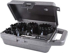 M.K. MORSE - 11 Piece, 3/4" to 2-1/2" Saw Diam, Hole Saw Kit - Carbide Grit, Gulleted Edge, Pilot Drill Model No. MAPD301, Includes 3 Hole Saws - Strong Tooling