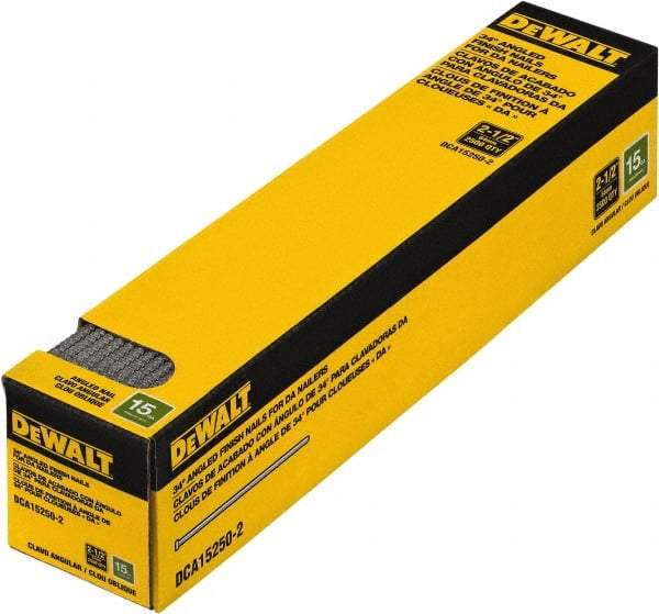 DeWALT - 15 Gauge 2-1/2" Long Finishing Nails for Power Nailers - Steel, Bright Finish, Smooth Shank, Angled Stick Collation, Round Head, Chisel Point - Strong Tooling