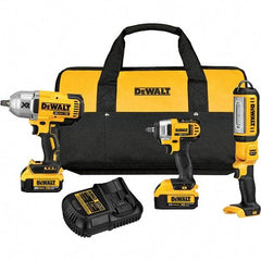 DeWALT - 20 Volt Cordless Tool Combination Kit - Includes 1/2" Impact Wrench, 3/8" Impact Wrench & Handheld Light, Lithium-Ion Battery Included - Strong Tooling