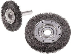 Camel Grinding Wheels - 2" OD, 1/4" Shank Diam, Crimped Steel Wheel Brush - 2" Face Width, 1/2" Trim Length, 0.014" Filament Diam - Strong Tooling