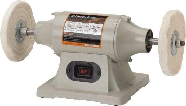 Enco - 6" Wheel Diam x 3/8" Wheel Width, 1/2 hp Buffer - 1/2" Arbor Hole Diam, 1 Phase, 3,450 Max RPM, 120 Volts - Strong Tooling