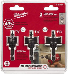 Milwaukee Tool - 3 Piece, 7/8" to 1-3/8" Saw Diam, Impact Rated Hole Saw Kit - Bi-Metal, Toothed Edge, Includes 3 Hole Saws - Strong Tooling