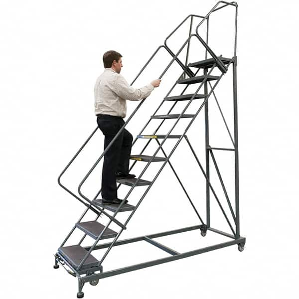 Ballymore - 143" 11 Step Stairway Slope Ladder - 50° Incline, 600 Lb Capacity, 110" Platform Height, 32" Base Width x 98" Base Depth, Perforated Tread - Strong Tooling