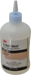 3M - 1 Lb Bottle Clear Instant Adhesive - Series SF100, 3 to 30 sec Working Time, 24 hr Full Cure Time, Bonds to Cardboard, Ceramic, Fabric, Fiberglass, Foam, Glass, Leather, Metal, Paper, Plastic, Rubber, Vinyl & Wood - Strong Tooling