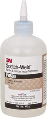 3M - 1 Lb Bottle Clear Instant Adhesive - Series PR600, 4 to 25 sec Working Time, 24 hr Full Cure Time, Bonds to Cardboard, Ceramic, Fabric, Fiberglass, Foam, Glass, Leather, Metal, Paper, Plastic, Rubber, Vinyl & Wood - Strong Tooling