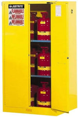 Justrite - 2 Door, 2 Shelf, Yellow Steel Standard Safety Cabinet for Flammable and Combustible Liquids - 65" High x 34" Wide x 34" Deep, Self Closing Door, 3 Point Key Lock, 60 Gal Capacity - Strong Tooling