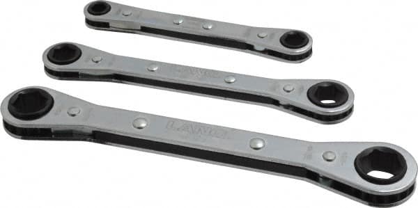 Lang - 3 Pc, 1/4 - 9/16", 6-Point Ratcheting Box Wrench Set - Exact Industrial Supply