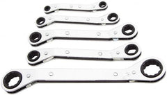 Lang - 5 Piece, 7 x 8 to 15 x 17mm, Ratcheting Box Wrench Set - Metric System of Measurement, Chrome Finish, Comes in Vinyl Roll - Strong Tooling