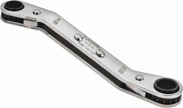 Lang - 5/16" x 11/32" 12 Point Reversible Ratcheting Offset Box Wrench - Double End, 4-1/4" OAL, Steel, 25° Offset - Strong Tooling