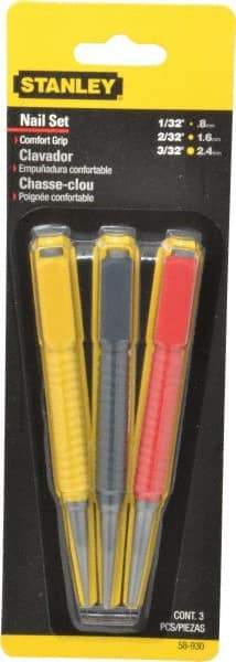 Stanley - 3 Piece, 1/32 to 3/32", Nail Punch Set - Comes in Carded - Strong Tooling