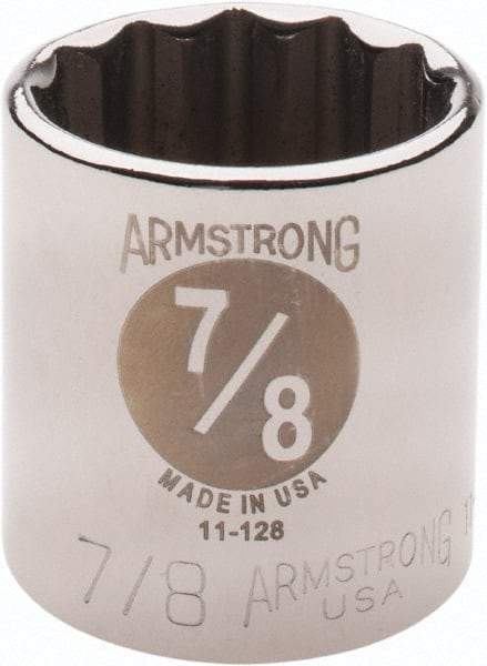 Armstrong - 7/8", 3/8" Drive, Standard Hand Socket - 12 Points, 1-13/64" OAL - Strong Tooling