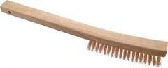 Ampco - 4 Rows x 19 Columns Bronze Curve-Handle Wire Brush - 13-3/4" OAL, 1-1/8" Trim Length, Wood Curved Handle - Strong Tooling