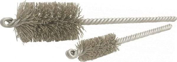 Brush Research Mfg. - 1.135" Diam Helical Nylon Tube Brush - Double Spiral, 0.022" Filament Diam, 2" Brush Length, 8" OAL, 0.31" Diam Steel Shank - Strong Tooling