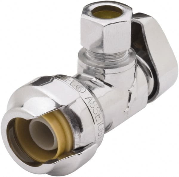 SharkBite - 1/2 & 3/8" Pipe, 200 psi WOG Rating, Brass Angle Stop Valve - Chrome Finished Handle, Push Fit End Connections, For Potable Water Applications - Strong Tooling