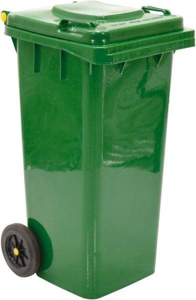 Vestil - 32 Gal Green Square Trash Can - Polyethylene, None Graphic, 38" High x 21-13/16" Long x 18-3/4" Wide, Lid Included - Strong Tooling