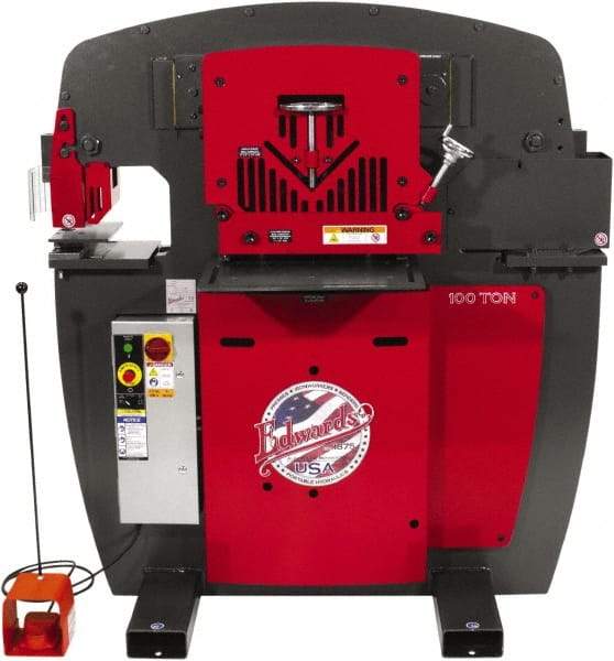 Edwards Manufacturing - 11" Throat Depth, 100 Ton Punch Pressure, 1-1/16" in 1" Punch Capacity Ironworker - 3 Phase, 230 Volts - Strong Tooling