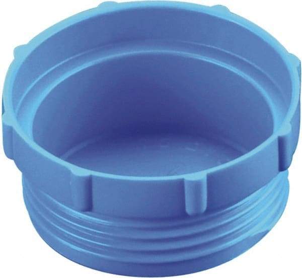 Caplugs - Serrated Round Head, Threaded Plug - 2.12" OD, 51/64" Long, High-Density Polyethylene, Blue - Strong Tooling