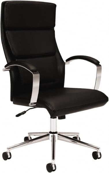 Basyx - 45-3/4" High Executive High Back Leather Chair - 25" Wide x 27-1/2" Deep, Leather Seat, Black - Strong Tooling