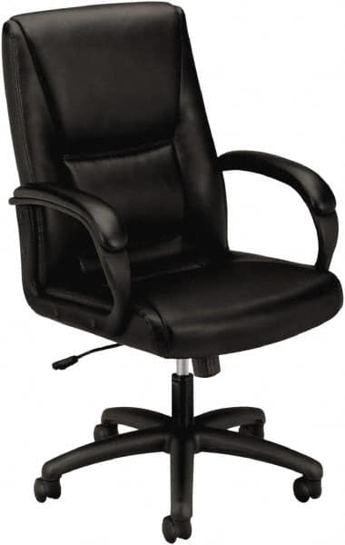 Basyx - 45" High Executive Mid Back Chair - 25" Wide x 39-1/4" Deep, Leather Seat, Black - Strong Tooling