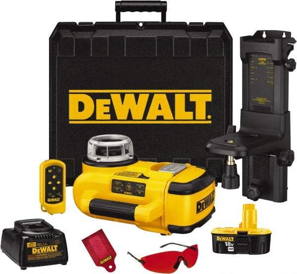 DeWALT - 1,500' Measuring Range, 1/8" at 100' Accuracy, Self-Leveling Rotary Laser - ±5° Self Leveling Range, 60, 250 & 600 RPM, 1 Beam, Lithium-Ion Battery Included - Strong Tooling