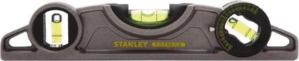 Stanley - Magnetic 9" Long 3 Vial Torpedo Level - ABS Plastic, Silver, 1 45°, 1 Level & 1 Plumb Vials - Strong Tooling