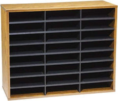 FELLOWES - 29" Wide x 11-7/8" Deep x 23-7/16" High, 24 Compartments, Corrugated Fiberboard & Laminated Literature Organizer - Medium Oak, 9" Compartment Width x 2-1/2" Compartment Depth x 11" Compartment Height - Strong Tooling