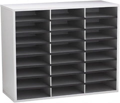 FELLOWES - 29" Wide x 11-7/8" Deep x 23-7/16" High, 24 Compartments, Corrugated Fiberboard & Laminated Literature Organizer - Dove Gray, 9" Compartment Width x 2-1/2" Compartment Depth x 11" Compartment Height - Strong Tooling