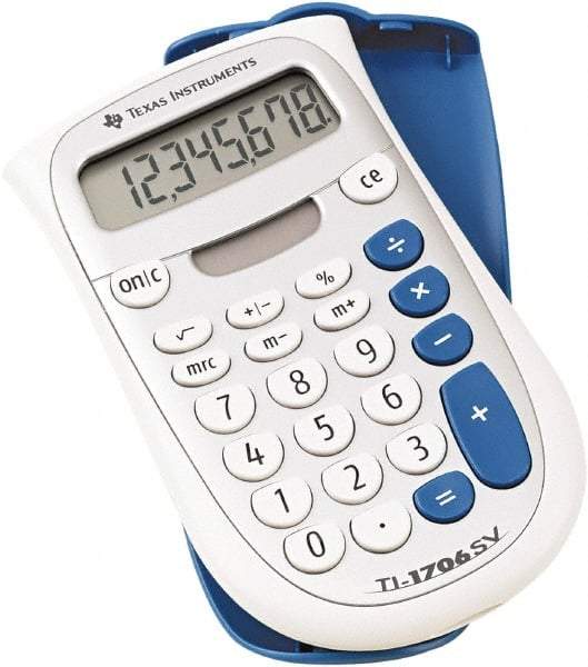 Texas Instruments - LCD Handheld Calculator - 3 x 5 Display Size, White & Blue, Battery & Solar Powered, 1" Long x 4.6" Wide - Strong Tooling