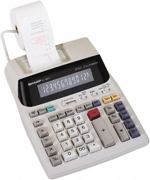 Sharp - Fluorescent Printing Calculator - 7-5/8 x 10-1/8 Display Size, Light Gray, AC Powered, 3-7/16" Long x 8-3/8" Wide - Strong Tooling