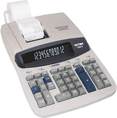 Victor - Fluorescent Printing Calculator - 8-3/4 x 12-1/2 Display Size, Light Gray, AC Powered, 6" Long x 11.9" Wide - Strong Tooling