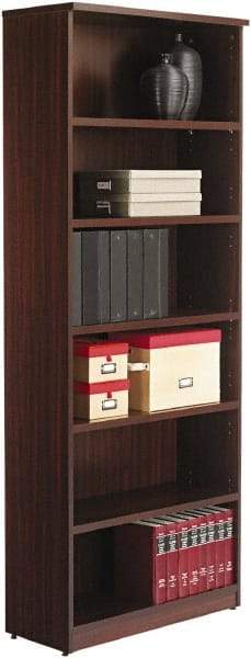 ALERA - 6 Shelf, 80-3/8" High x 31-3/4" Wide Bookcase - 14" Deep, Woodgrain Laminate, Mahogany - Strong Tooling