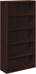 Hon - 5 Shelf, 71" High x 36" Wide Bookcase - 12-5/8" Deep, Woodgrain Laminate, Mahogany - Strong Tooling