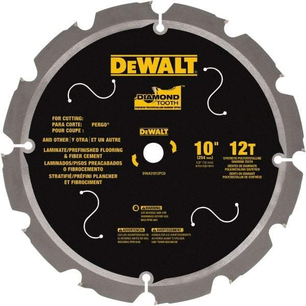 DeWALT - 10" Diam, 15.88mm Arbor Hole Diam, 12 Tooth Wet & Dry Cut Saw Blade - Steel, Smooth Action, Standard Round Arbor - Strong Tooling