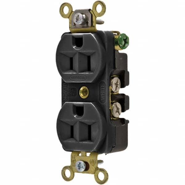 Hubbell Wiring Device-Kellems - 125V 15A NEMA 5-15R Industrial Grade Black Straight Blade Duplex Receptacle - Strong Tooling